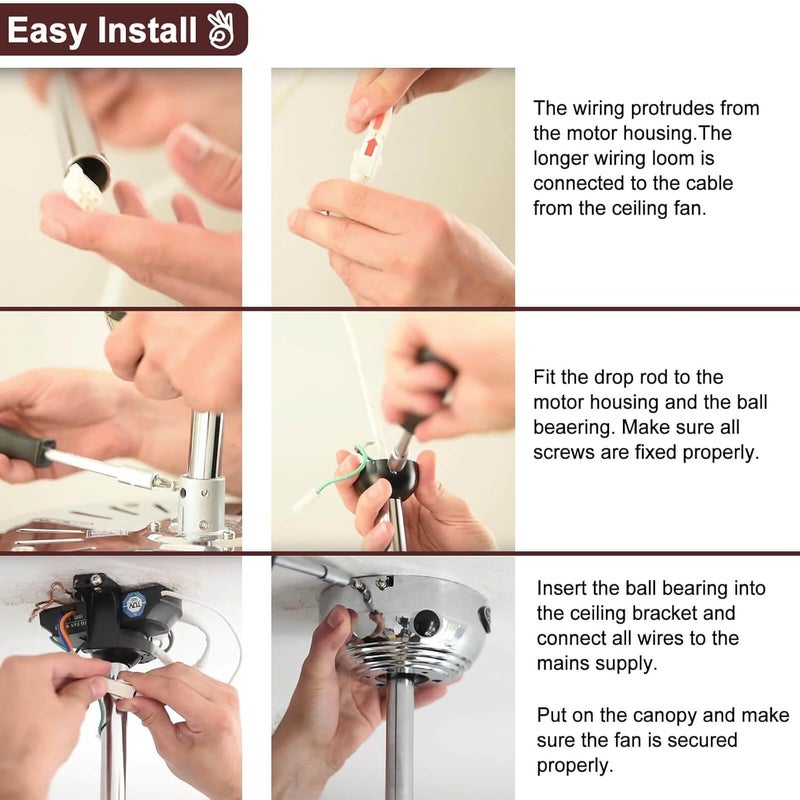 FEHEED 4 Inch Ceiling Fan Downrod, 1" Diameter Matte Black Ceiling Fan Extension Rod (No Threads) with 5 x 18-AWG Wires,Universal Down Rods for Ceiling Fans,Easy Installation - Image 4